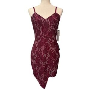 MAX + ASH Wine‎ Silver Lace Dress Sleeveless Cocktail Party Medium New